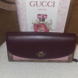 Coach Signature Wallet - Burgundy & Pink